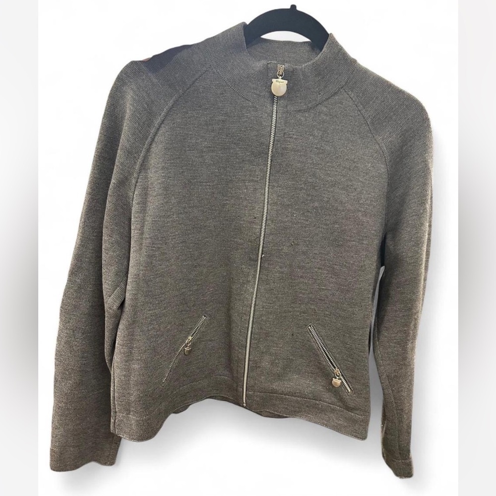 Salvatore Ferragamo Grey Lana Wool Zip Up Sweater jacket size XL